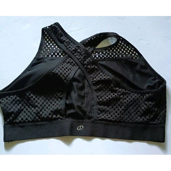 Spalding Sports Bra Fish Net Detail Plus Sz 2X Black High Neck Criss Cross Back - Picture 3 of 6